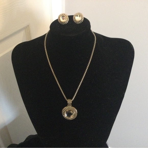 Vintage Necklace with Matching Earrings Silver/Gold/Crystal - Picture 2 of 8